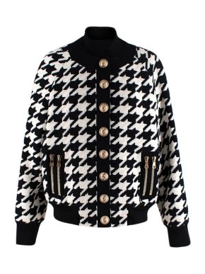 Balmain Monochrome giant houndstooth wool bomber jacket