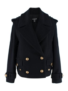 Balmain Black wool short peacoat