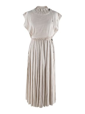 Fendi Cream & brown pinstripe silk twill dress