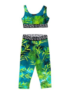Versace Green & blue jungle print sports bra & crop leggings