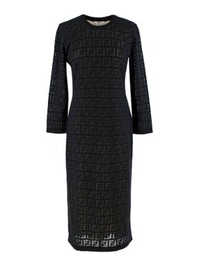 Fendi Black FF devore cotton knitted dress