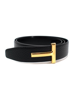 Tom Ford Black leather gold-tone metal T Buckle belt 75