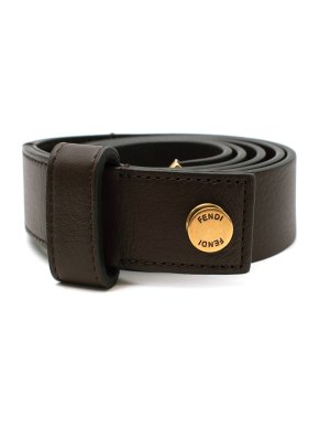 Fendi Brown leather gold-tone stud belt