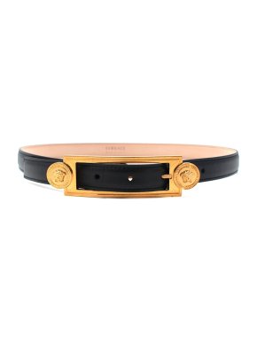 Versace Black leather & gold-tone metal Medusa buckle belt 75