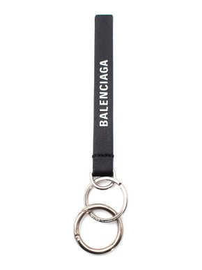 Balenciaga Black leather Everyday logo keychain