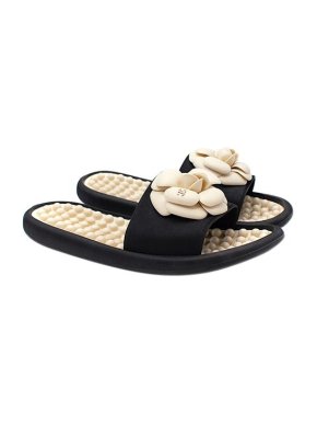 Chanel Black & nude rubber Camelia slides