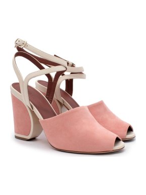 Loro Piana Rose-pink suede & cream leather Planchart heeled sandals