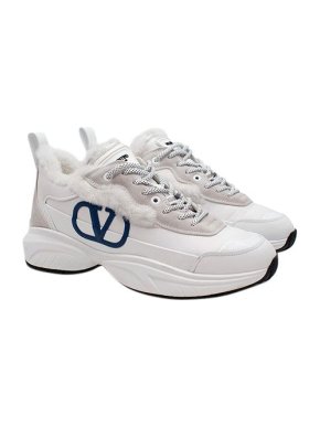 Valentino Garavani White leather & faux-shearling Shegoes trainers