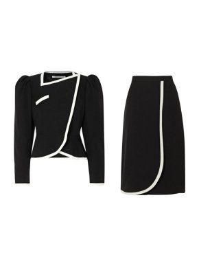 Alessandra Rich Black two-tone wool skirt & jacket