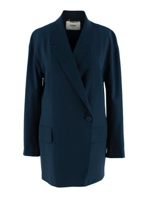 Fendi Navy silk crepe wrap-front blazer