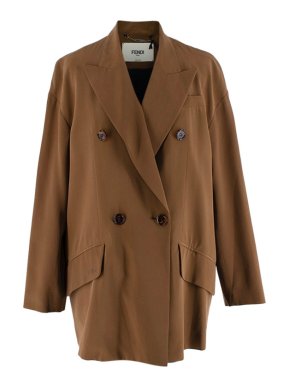 Fendi Coffee brushed silk crepe double breasted blazer