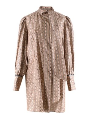 Fendi Beige & navy FF silk twill tie neck tunic dress