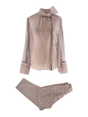 Fendi Brown & pink psychedelic print silk blouse and trousers