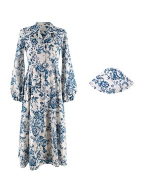 Erdem Blue & White Toile de Jouy print Kendrick shirt dress & bucket hat