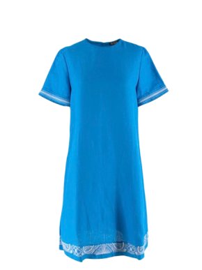 Loro Piana Blue flax embroidered hem shift dress 1