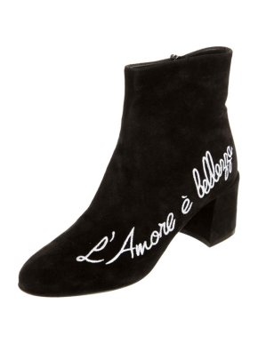 Dolce & Gabbana Black Embroidered Suede Ankle Boots