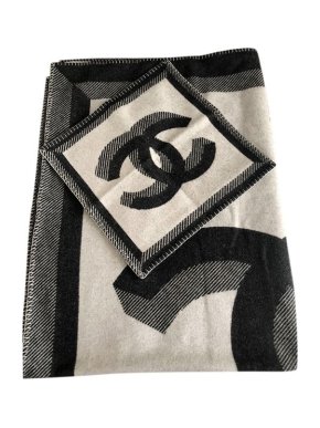 Chanel Grey CC cashmere throw & cushion cover