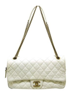 Chanel White caviar leather quilted CC flap bag