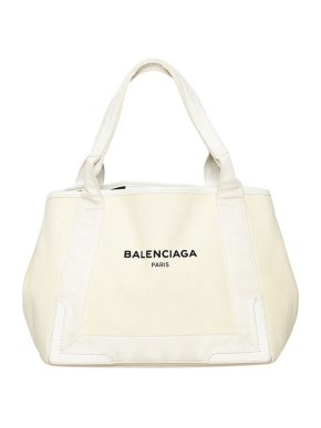 Balenciaga Ivory canvas & leather Navy Cabas S Tote bag