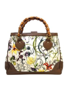 Gucci Brown leather & Flora canvas Diana bag