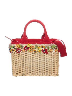 Prada Raffia flowers basket bag