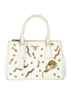 Prada Ivory Saffiano Lux Astrology Galleria Double Zip bag