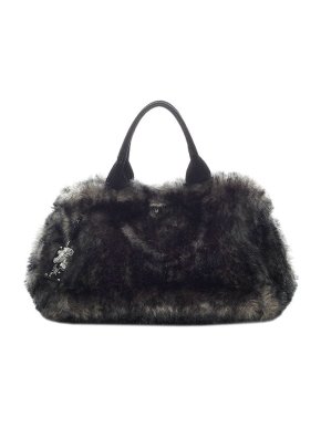 Prada Black faux-fur eco Kidassia Garden bag