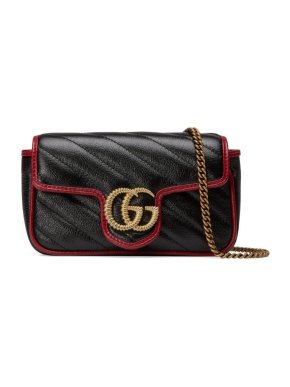 Gucci Black & red leather GG Marmont super mini bag