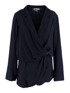 Jacquemus Navy twill La Riviera draped shirt dress