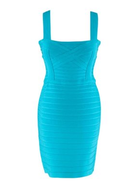 Herve Leger Turquoise stretch-knit bandage dress