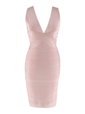 Herve Leger Dusky Pink Stretch Knit Bandage Dress