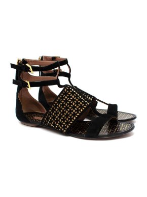 Alaia Black suede & gold leather laser cut gladiator sandals