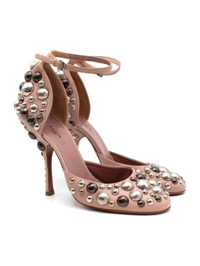 Alaia pink leather & silver-tone studded heeled pumps