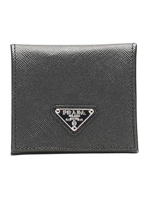 Prada Black Saffiano leather bi-fold compact wallet