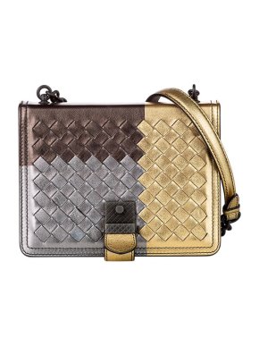 Bottega Veneta Metallic intrecciato leather flap bag