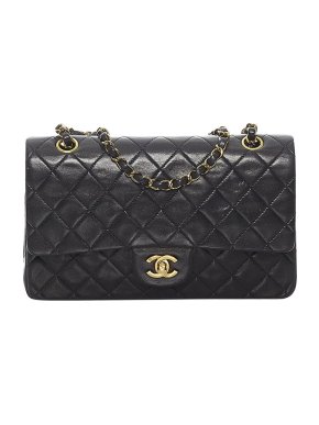 Chanel Black lambskin leather quilted double flap bag