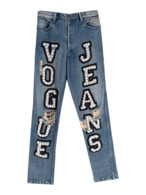 Ashish Mid-wash denim faux-pearl embellished jeans