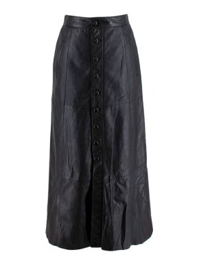 Saint Laurent Black Lambskin Leather A-Line Button Down Skirt