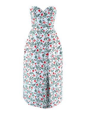 Ulyana Sergeenko Blue cherry print cloque bustier dress