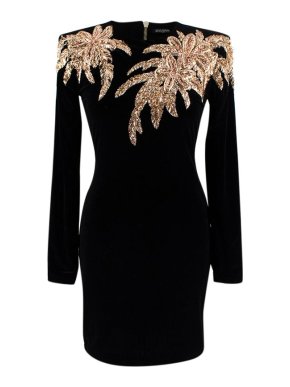 Balmain Palm Tree Embellished Velvet Mini Dress