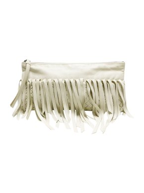 Bottega Veneta Ivory Intrecciato leather fringe clutch bag