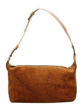 Celine Vintage brown Macadam embossed suede baguette