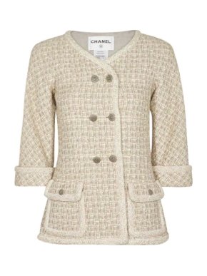 Chanel Beige & white boucle tweed jacket