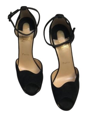 Christian Louboutin Black suede wave-front peep toe heeled pumps