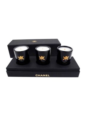 Chanel Black glass VIP gift set of 3 candles