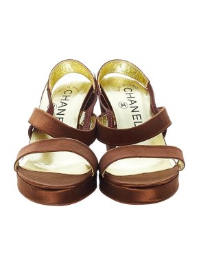 Chanel Brown suede CC wedge heeled sandals