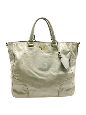 Prada Grey Vitello Shine leather tote bag