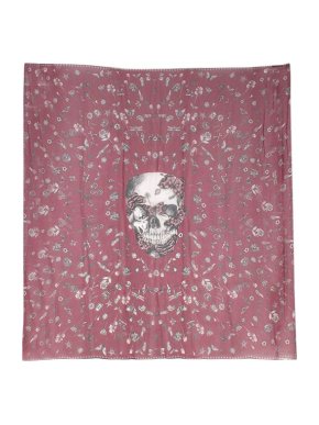 Alexander McQueen burgundy skull silk chiffon scarf 140