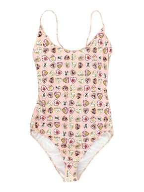 Chanel Vintage pale pink Coco love heart print swimsuit