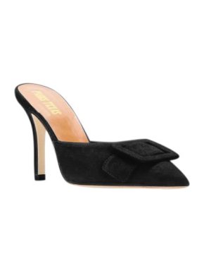 Paris Texas Black Suede Buckle Mules
